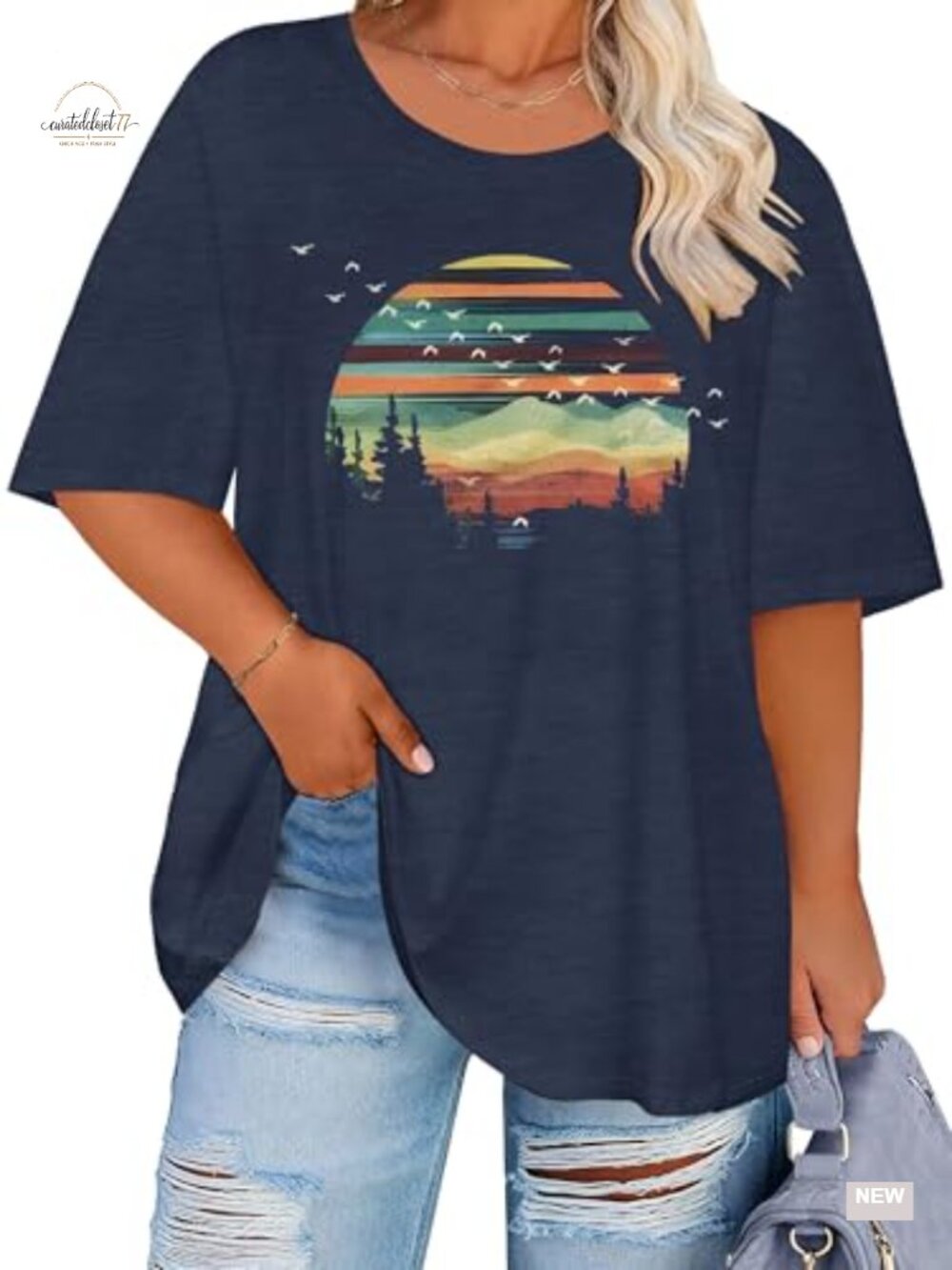 Plus Size Oversized Graphic Tee Women Short Sleeve Scoop Neck Nature Print